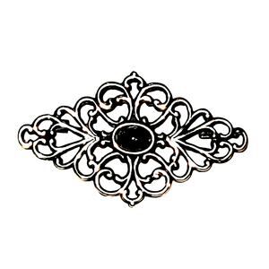Beautiful Vintage Ornate Sterling Silver & Onyx Cabochon Pin/Brooch